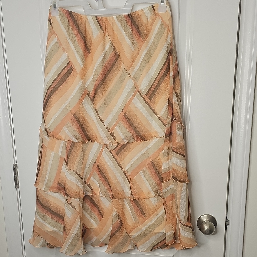 Alfred Dunner Women's Asymmetrical‎ Skirt in Orange and Cream Size 12